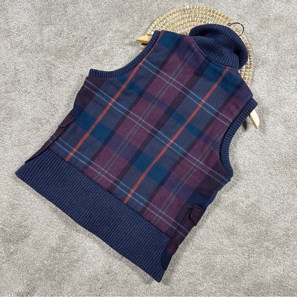 Woolrich Women’s Wool Blend Plaid Vest Full Button Academia in Purple Navy L - Picture 4 of 12